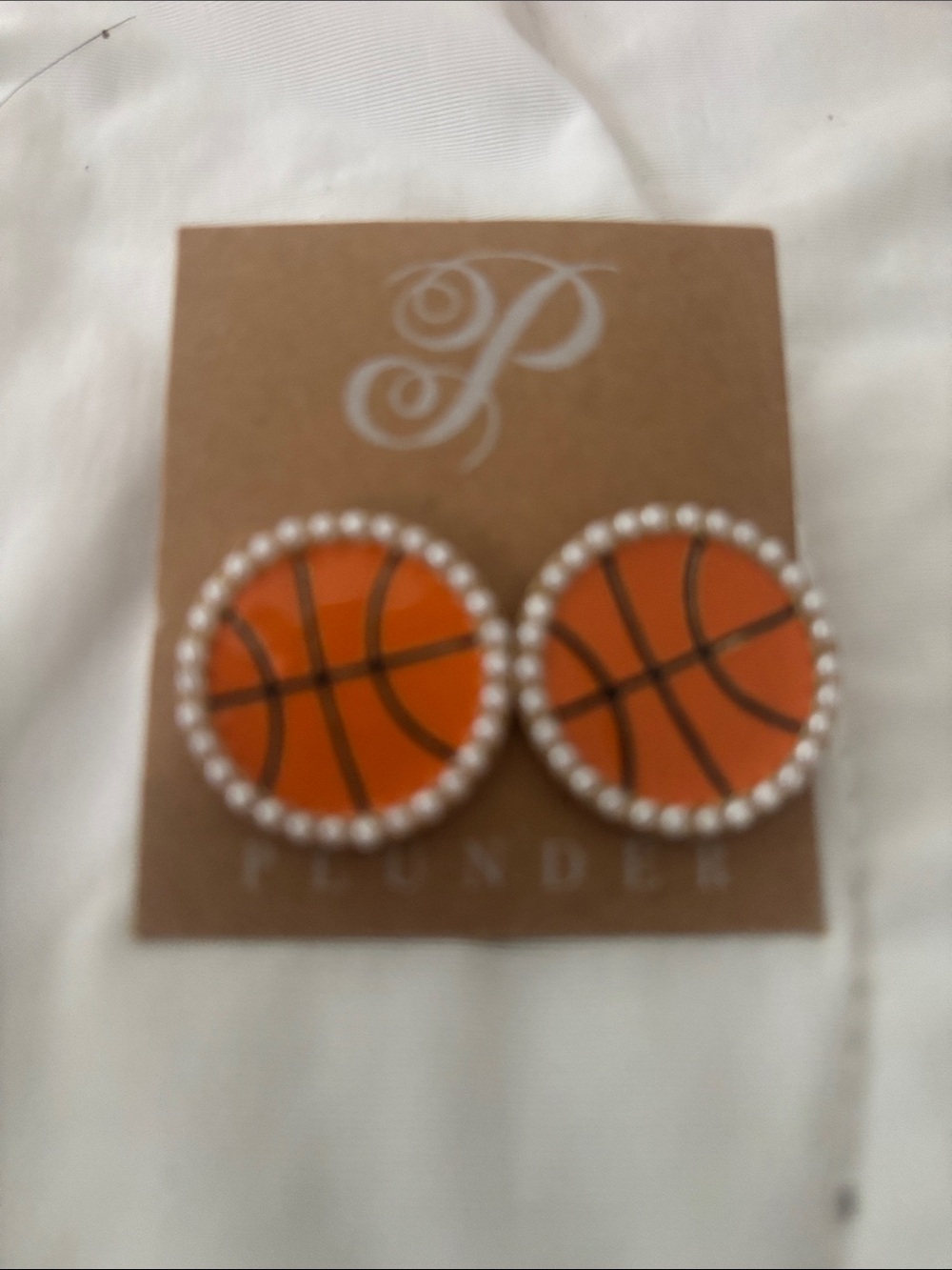 Orange Basketball Pearl-Trim Stud Earrings